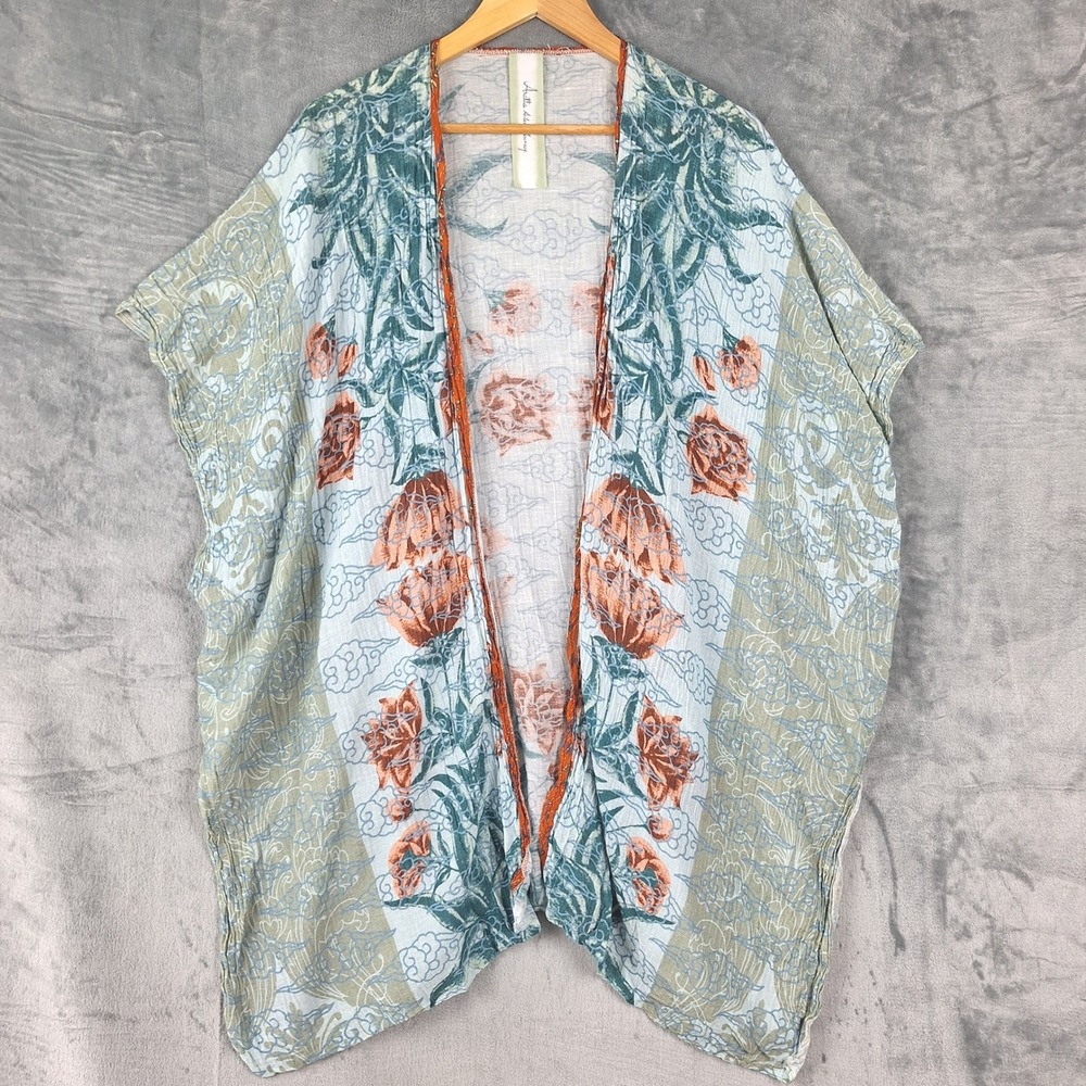 Aratta Silent Journey Kimono OS Boho Floral Festival Linen Duster‎ Beach Coastal